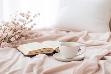 Fototapeta na wymiar Serene Reading Nook with Coffee