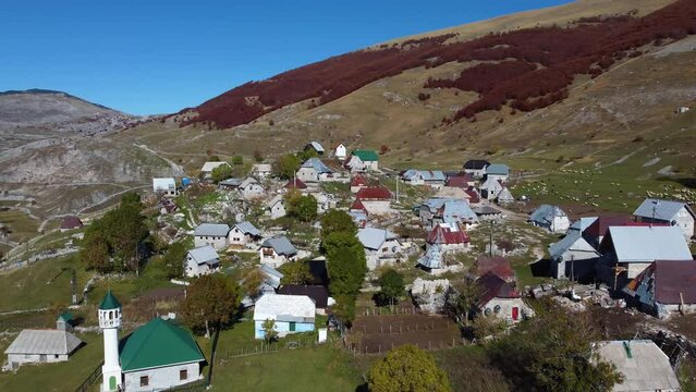 Mountain village Lukomir in Bosnia and Herzegovina. Unique and traditional village. Unique village in Europe. Medieval traditional way of living. Rural tourism and holidays. 