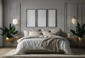 bedroom design home render bight frame contemporary 3d Mockup decor