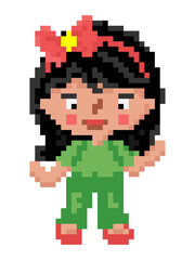 Pixel girl with a red bow.