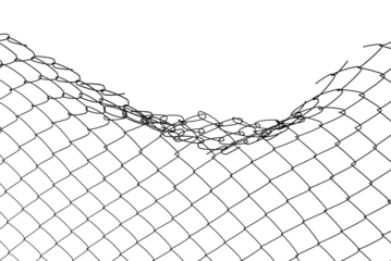 The texture of the metal mesh on a white background. Torn steel, metal mesh with holes