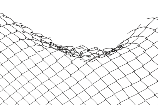 The texture of the metal mesh on a white background. Torn steel, metal mesh with holes