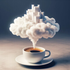 Dreaming of good things over a cup of coffee. Building air castles. The concept of beautiful fantasies