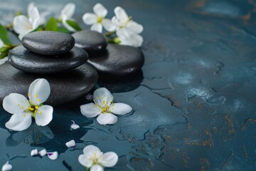Tranquil Spa Setting with Stones and Blossoms
