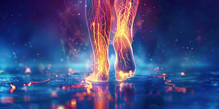 Restless Legs Syndrome (RLS): The Urge to Move Legs and Discomfort - Picture a person with highlighted nerves showing agitation, experiencing urge to move legs and discomfort,