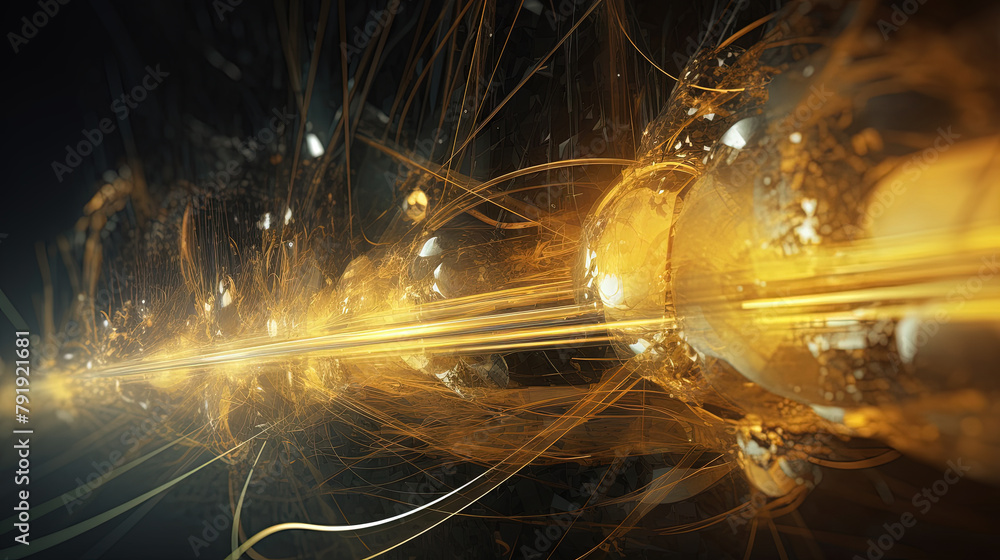 Aufkleber Abstract technology burst with glowing wires and particles in motion. Technology and science dynamic background.