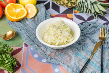 Cabbage salad: A refreshing side dish made with shredded cabbage, often mixed with carrots, onions,...