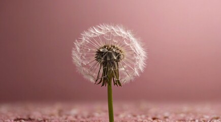 Dandelion flower on pink background, symbolizing beauty and resilience in nature