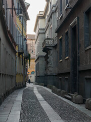 Historic buildings along via del Carmine in Milan - 791923843