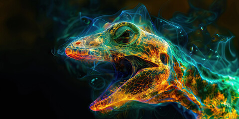 Reptile Respiratory Infection: The Labored Breathing and Mucus Discharge - Visualize a reptile with highlighted respiratory system showing infection, experiencing labored breathing and mucus discharge - obrazy, fototapety, plakaty