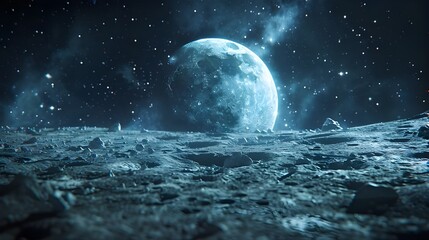 Moon looking blue in space. 3D scene created and modelled in Adobe After Effects and the planet textures are taken from Solar System Scope Ai generated 