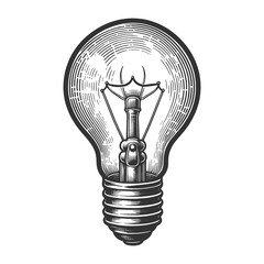light bulb lamp universal symbol for ideas, creativity, and innovation in a detailed vintage style. Sketch engraving generative ai vector illustration. Scratch board imitation. Black and white image.