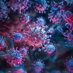 Naklejka na ściany i meble Close-up Influenza virus particle traveling into human blood system