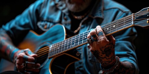 Melodic Ink: Tattooed Man Strumming Guitar