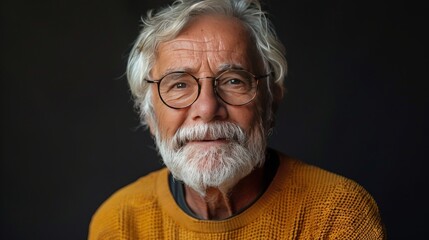 Portrait of a senior man with eyeglasses on dark background