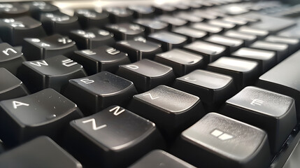 Stunning Close-Up View of a Modern Keyboard in Classic QWERTY Layout - obrazy, fototapety, plakaty