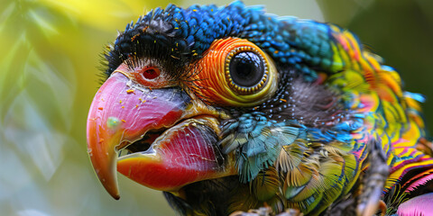 Avian Psittacine Beak and Feather Disease: The Beak Deformities and Feather Loss - Picture a bird with highlighted beak and feathers showing viral infection, experiencing beak deformities and feather  - obrazy, fototapety, plakaty