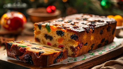 Slice of a traditionnale fruit cake