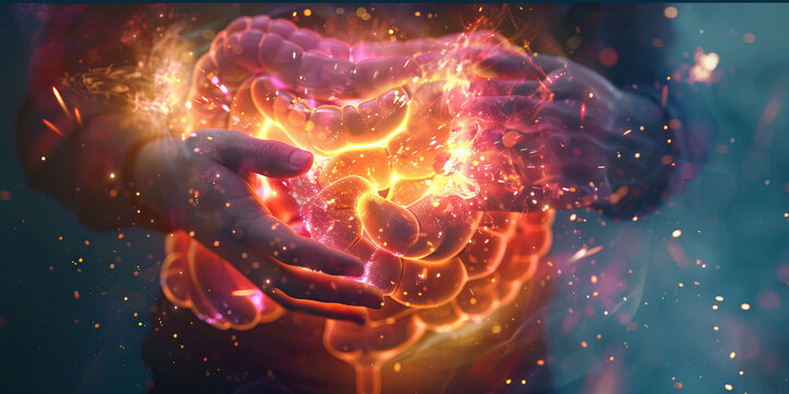 Diverticulitis: The Abdominal Pain and Fever - Imagine a person with highlighted colon showing inflammation, experiencing abdominal pain and fever, illustrating the symptoms of diverticulitis