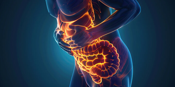 Diverticulitis: The Abdominal Pain and Fever - Imagine a person with highlighted colon showing inflammation, experiencing abdominal pain and fever, illustrating the symptoms of diverticulitis