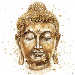 A gold Buddha statue with a gold face and gold hair