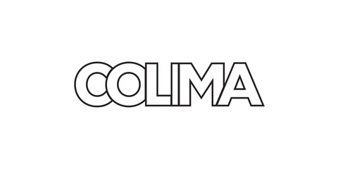 Colima in the Mexico emblem. The design features a geometric style, vector illustration with bold typography in a modern font. The graphic slogan lettering.