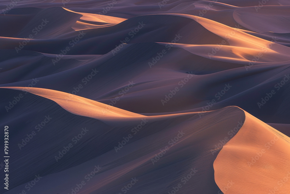 Wall mural capturing the quiet mesmerizing beauty of desert sand dunes under the golden light of the setting su