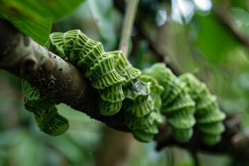The unique serpentine fruits of Trichosanthes cucumerina, emphasizing their unusual length and coiled appearance - Generative AI - obrazy, fototapety, plakaty