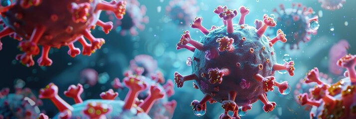 Microscopic Viral Molecules Enlarged - Medical Illustration - obrazy, fototapety, plakaty