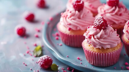 Table top view of half sliced pink cupcakes on the table 