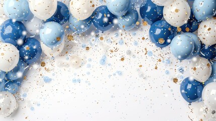 Fototapeta na wymiar Blue and White Party Balloons with Golden Confetti