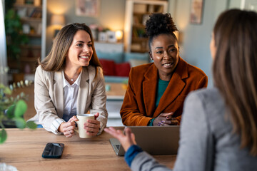 Female manager discussing new project with her colleagues.