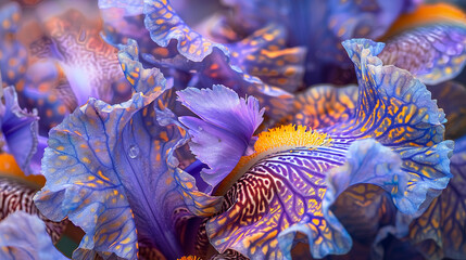 capturing a close-up view of the intricate details of African Iris blooms, with their intricate patterns and delicate texture