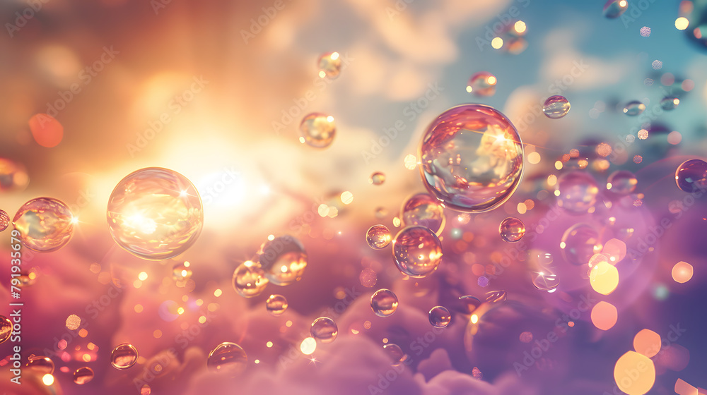 Poster abstract light background with colorful, round shapes resembling bubbles or light reflecting on wate
