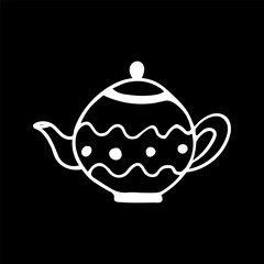 A cute hand-drawn teapot, a white-on-black teapot symbol, a teakettle doodle
