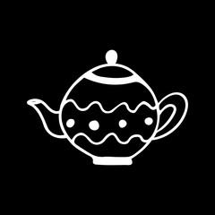 A cute hand-drawn teapot, a white-on-black teapot symbol, a teakettle doodle