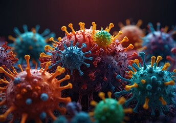many colour full virus pandemic vaccine coronavirus COVID transmission infectious disease strain deadly quarantine new novel organism pathogen mutation science breakthrough - obrazy, fototapety, plakaty