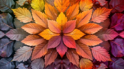 A beautiful pattern of autumn leaves in a rainbow of colors. - obrazy, fototapety, plakaty