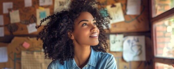 A creative studio's working woman thrives amidst designs, sketches, in an artistic environment