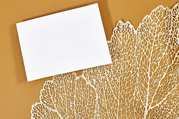 Blank greeting card, flyer or invitation card mockup  with leaf plant, Valentines or women's day...