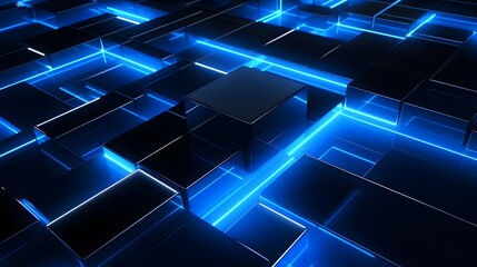 Fototapeta premium 3d rendering of blue and black abstract geometric background. Scene for advertising, technology, showcase, banner, game, sport, cosmetic, business, metaverse. Sci-Fi Illustration. Product display