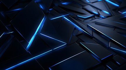 3d rendering of blue and black abstract geometric background. Scene for advertising, technology, showcase, banner, game, sport, cosmetic, business, metaverse. Sci-Fi Illustration. Product display