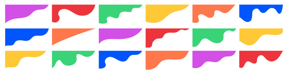 Collection of colorful corner shape for website page, banner, card vector illustration 