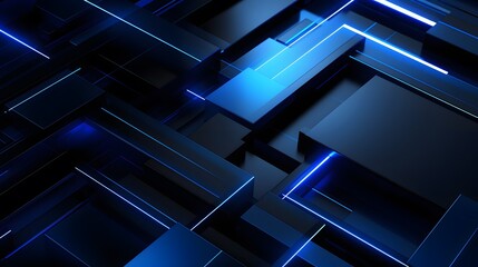 3d rendering of blue and black abstract geometric background. Scene for advertising, technology, showcase, banner, game, sport, cosmetic, business, metaverse. Sci-Fi Illustration. Product display