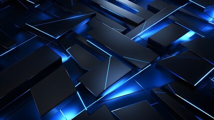 3d rendering of blue and black abstract geometric background. Scene for advertising, technology,...