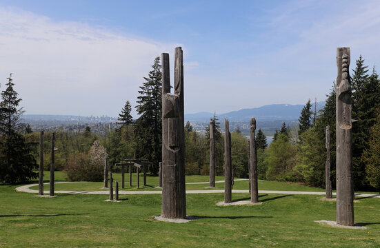 Native totem poles on Burnaby Mountain