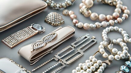 women personal accessories isolated on silver background