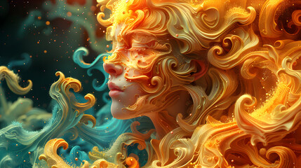 Virgo Zodiac Sign, Beautiful woman Virgo.Flying hair in dinamic movement