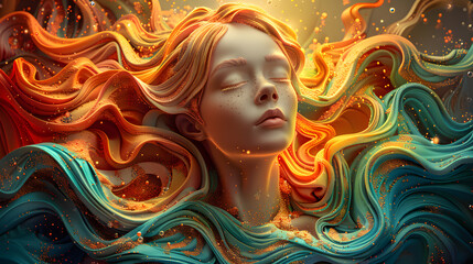 Virgo Zodiac Sign, Beautiful woman Virgo.Flying hair in dinamic movement