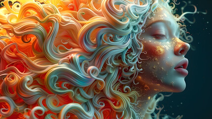 Virgo Zodiac Sign, Beautiful woman Virgo.Flying hair in dinamic movement
